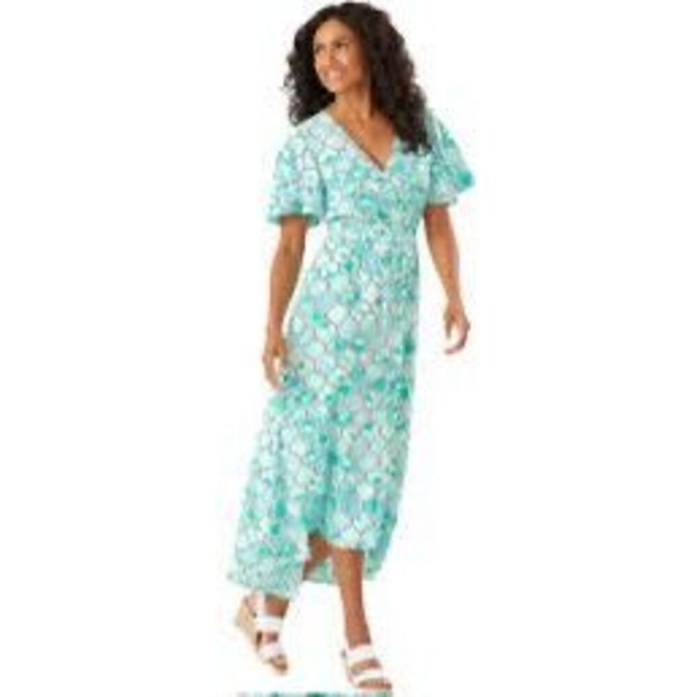Tommy Bahama Women's Size S Mumbai Medallion Print High Low Maxi Dress Teal Aqua